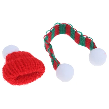 1Set Namiņš Miniatūras Vilnas Adījumu Ziemassvētku Kakla Šalli Imitācijas Cepure, Šalle un Cepure Modelis DIY Lelles, Aksesuāri, Rotaļlietas