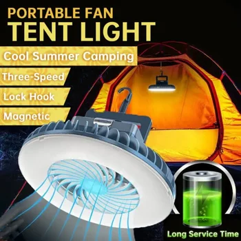 2 In1 LED Telts Ventilators, Lampas, Multifunkcionāla Ūdensizturīgs Lādējams Kempinga Lampas Griestu Ventilators Vieglo Portatīvo Pārgājienu Gaismas Dzesēšanas Ventilators