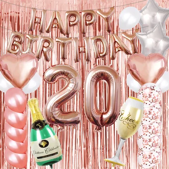 20. Happy Birthday Balonu Komplekts Sudraba Meitenes Apdares Fona Rose Gold Baneri Puses piegādes Balona Komplekts