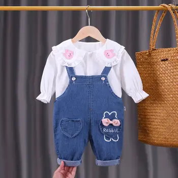 2022. gada Pavasarī Multfilmas Bērniem Drēbes Uzvalku Rudens Bērniem, Meitenēm Modes hoodies Džinsi ar lencēm 2gab/Komplekts Zīdainim Bērnu Ikdienas Tracksuit