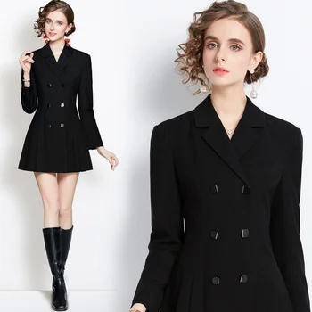 2023 jaunu stilu modes casual slim slim melnu vidukļa kroku uzvalku, kleitu, mēteli, kleitu