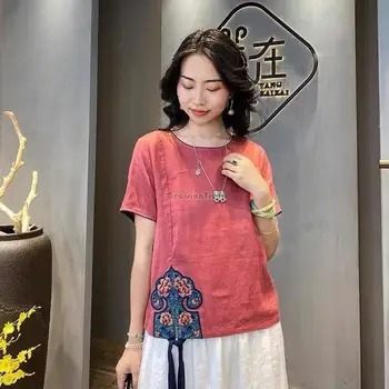 2023 ķīnas vintage blūze camisa hanfu topi kokvilnas veļu, cheongsam blūze retro ziedu izšuvumi qipao krekls tang uzvalks