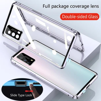 360 Pilnīgu Aizsardzību Metāla Magnētiskās Gadījumā Double-Sided Stikla Caurspīdīgs Snap Lock tālruņa Vāciņu Par Godu 50 70 Pro Plus 90 Lite