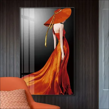 Attēls Gleznu Audekla Glezna Pos-mūsdienu Dekoratīvo Sienu, Dejotāju, Skaistumkopšanas Ūdensizturīgs Oranža Cepure Sienas Plakātu Drukāšana 50X70CM