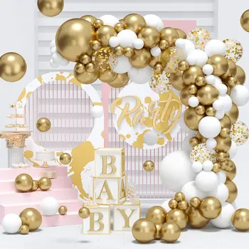 Baltu Balonu Arkas Vainags Komplekts Zelta Konfeti Baloniem, attiecībā uz Pusēm, Baby Dušas Kāzu Jubilejā, Dzimšanas dienas svinības Rotājumi DIY