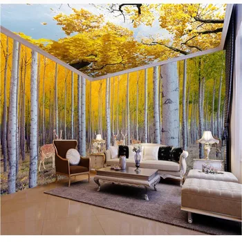 beibehang 3D Tapetes Dzelteno Kļavu Lapu Baku Mākoņi Kopējā Telpas Fona Mūsdienu Mākslas Sienu uz Dzīvojamās Istabas Krāsošanas