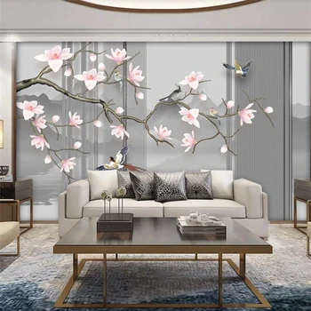 beibehang Custom tapetes, 3d murals magnolijas roku apgleznoti pildspalvu un putnu jaunais Ķīnas fona sienas papīri mājas dekori tapetes