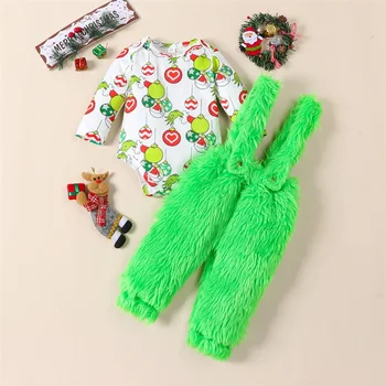 BeQeuewll Baby Zēni Meitenes Ziemassvētku Tērpiem, Lai Rudens Ar Garām Piedurknēm Bumbu Drukāt Romper Un Zeķu Bikses Kopa Zīdaiņu Drēbes