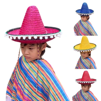 CincoDeMayo Salmu Cepure Kids Party Hat Meksika Festivāls Cepuri Fotogrāfija Cepuri ar Platām Malām Tēmu Puse Tērpu Aksesuāri