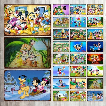 Disney Mickey Mouse Metāla Zīmju Vintage Metāla Plāksne Skārda Plāksne, Metāla Dekori Plakātu Bērnu Istabas Retro Mājas Dekoru Dzelzs Krāsošana Plate
