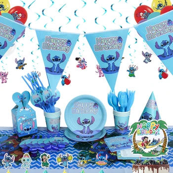 Disney Stitch Tēmu Puse, Vienreizējās Lietošanas Galda Piederumi Kausa Plāksnes Salvetes Banner Bērniem Dzimšanas Dienas Ballīti Dekori Bērnu Dušas Lilo & Stitch