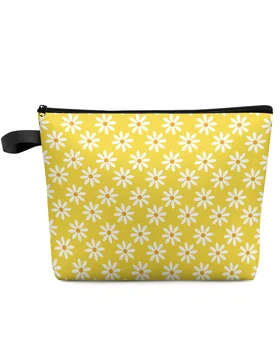 Dzeltena Daisy Ziedu Grims Bag Maisiņš Travel Essentials Lady Sieviešu Kosmētikas Somas, Tualetes Organizators Bērniem, Uzglabāšanas Zīmuli Gadījumā
