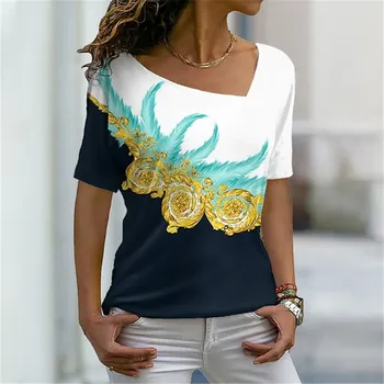 Gadījuma Vasaras Šaura Apkakle Elements Digitālo 3D Drukas Sieviešu T Krekls ar Īsām Piedurknēm Personalizētu Femme Sieviešu Topi Apģērbi