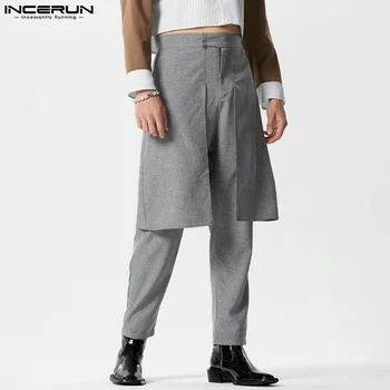 INCERUN 2023 Amerikāņu Stilā Jaunu Vīriešu Bikses Personalizētu Līmeņu Dizains Bikses Atpūtas Streetwear Cietā Vienkārši Pantalons S-5XL