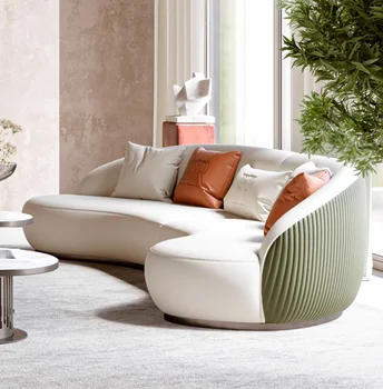 Itāļu dizainers lielu villa ādas pusapaļie gaismas luksusa itāļu izliektas dīvāns