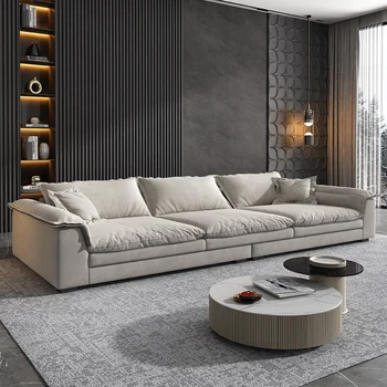 Itāļu stilā minimālisma luksusa matēta auduma, taisna rinda, dīvāns dzīvojamā istabā, mūsdienu vienkāršs, uz leju, lateksa neto sarkano stilā