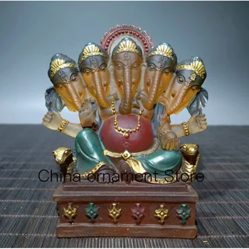 Izsmalcinātu Krāsainu glazūru grebt Ganesh Krāsu glezniecību Zilonis dievs Ganeša statuju