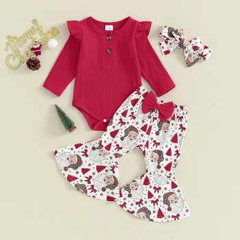 Jaundzimušais Meitene, Ziemassvētku Tērpiem, 3 6 12 18 Mēnešus Romper Bell-dibeni Galvu Zīdaiņu Meitene Apģērbu Komplekts