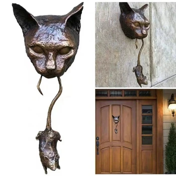 Kaķi Un Peli, Sienu Tapsējuma Kaķis Durvju Klauvēkli Skulptūru Brūna Čuguna Durvīm Dekoru Roku Viegli Izmantot