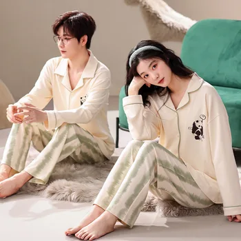 Korejiešu Pāris, Pidžamas Komplekts 95% Kokvilnas Homewear Svaigi Stila, Ar Garām Piedurknēm Sleepwear Jauna Rudens Pj Noteikti Mīļākais Pijamas Mujer Uzvalks