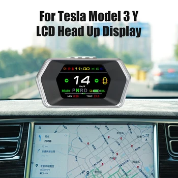 LEEPEE Auto Smart HUD Platums Head Up Displejs LCD Ekrāna Gaismu, Ātru Drošības Signālu Braukšanas Laiks T17 Par Tesla Model 3 Y Spidometrs