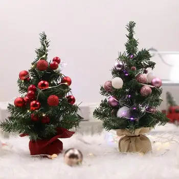 Mazās Ziemassvētku Eglītes Miniatūras Darbvirsmas Zaļā Ziemassvētku Eglītes Zaļas Ziemassvētku Eglītes ar Reālistisku Rotājumi, Mājas Piederumi