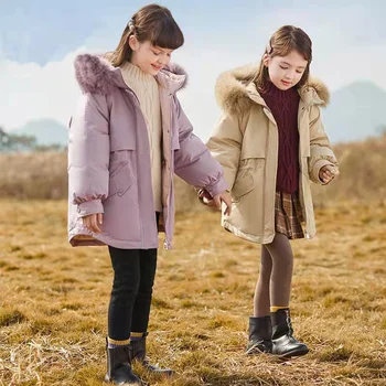 Meiteņu Mētelis, Jaka, Kokvilnas trikotāžas āra apģērbus Windbreak 2023 Violeta Sabiezēt Tumšai Ziemā Silts Augstas Kvalitātes Bērnu Apģērbi