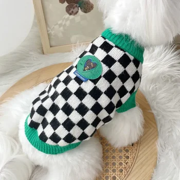 Melna Balta Suņu Apģērbu Šaha Džemperis Kucēns Apģērbu Teddy Schnauzer Maltas Kaķis Mazs Suns Silts Ziemas Džemperis Suns