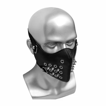 Melnā Puse Punk Maska Ar Kniežu PU Ādas Maska Vīriešiem, Sievietēm Hip Hop Maskas Joslas Posmā Sniegumu Maskas