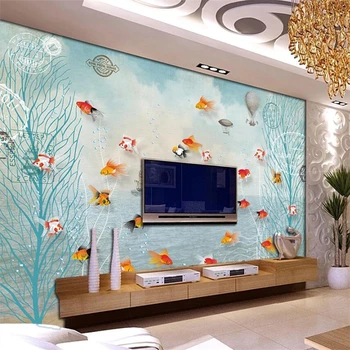 papier peint Custom tapetes, 3d sienas nostalgic roku apgleznoti Vidusjūras jūras elementiem zelta zivtiņa TV fona tapešu