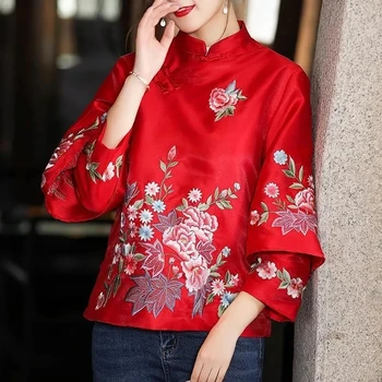 Pavasarī, Rudenī Jaunu Sieviešu Krekls Hanfu Etnisko Stilu Tang Uzvalks Sieviešu Blūze Vintage Harajuku Izšuvumi Ķīnas Eleganti Topi Brīvs