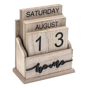 Perpetual Kalendārs Koka Vintage Koka Bloku Kalendārā Mājas Biroja Galda Piederumi Rotas, Nedēļu, Mēnesi, Datumu Displejs