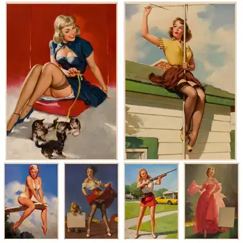 Pin Up Meitenes Klasika Vintage Plakāti Kraft Papīra Izdruku un Plakātiem, Mājas dekoru