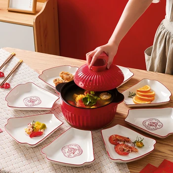 Plāksnes Galda Kombinācija Plāksnes Sadzīves Bļodā Ēdieniem noteikt Radošo Keramikas Pusdienu galdam Jauno Gadu Hot Pot Pārtikas Plate