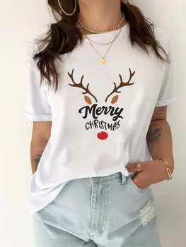 Priecīgus Ziemassvētkus Top Svētku Apģērbu Jauno Gadu Briežu Jauki Stila Tendences 90. gadu Modes Drukāt Sieviešu T-krekls Tee Grafiskais T Krekls