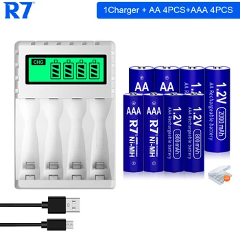 R7 1.2 V AA+AAA akumulators Ni-MH aa aaa baterijas AA 2000mAh AAA 800mAh un LCD Lādētāju Lukturīti, Fotokameru Rotaļu Automašīnu