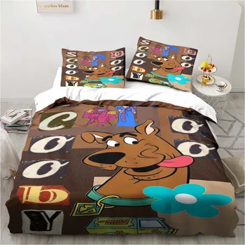 Rozā S-Scooby-Doo, Karikatūra Suns Drukāt Gultas Komplekts Pieaugušo Bērnu Guļamistabā Gulta Trīs gabals, kas King Size Sega Vāciņu un Spilvena pārvalks