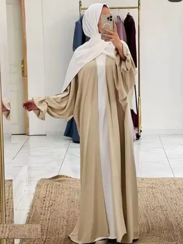 Satīna Abayas Sievietēm, Dubaija Turcija Islāma Apģērba Jaciņa Musulmaņu Kimono Abaya Ramadāna Eid Pieticīgs Kaftan Nav Hijab Iekšējo Kleita