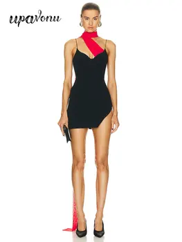 Seksīga Sieviešu Melns Pārsējs Kleita Spageti Siksnas Piedurknēm Bodycon Raibs Dizains Atklātu Atpakaļ Mini Kleita Vakara Puse Vestidos
