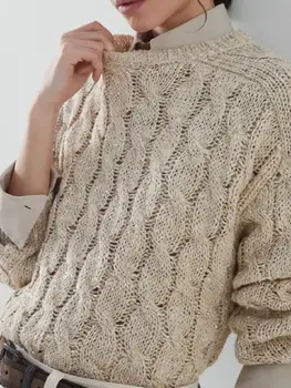 Sieviešu Džemperis Sequin Savīti Trikotāžas vienkrāsainu O-veida Kakla Ikdienas Džemperis