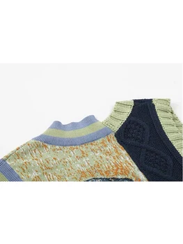 Sieviešu Džemperis Veste bez Piedurknēm, ar V kakla džemperis Drukāt Pavasara Vintage Nelegālo Raibs Crop Topi Brīvs Trikotāža 2022 Jaunā Sieviete