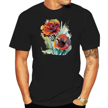 Slim Fit T-krekls Vīriešiem Ziedu T Krekls, Audekla Glezna Dizaina Melns Tops Magoņu Ziedu Drukāt Kokvilnas Apģērbs Dekoratīvās Abstraktā Māksla