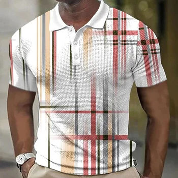 Vasaras Vīriešu Polo Krekls Golfa T-krekli 3D Svītrainām Grafiskais Izdrukāt Īsām Piedurknēm T-krekls Gadījuma Iela Pogu, Topi Vasaras Āra