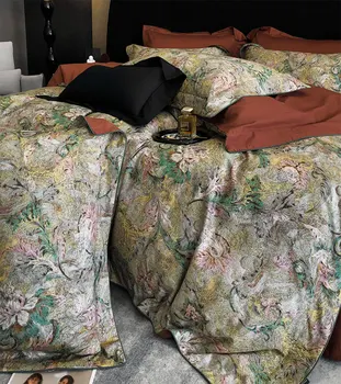 Vintage ainavu ģeometriskā gultasveļas komplekts,pilna karaliene, karalis pelēks kafijas lillā kokvilnas mājas tekstila gultas loksnes spilvena pārvalks sega vāciņu