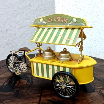 Vintage Kaltas Dzelzs Mākslas Saldējums Grozs Miniatūras Roku Darbs Metāla Popsicle Tricikls Modelis Bērnības Rotājumu Amatniecības Dekoru Klāt