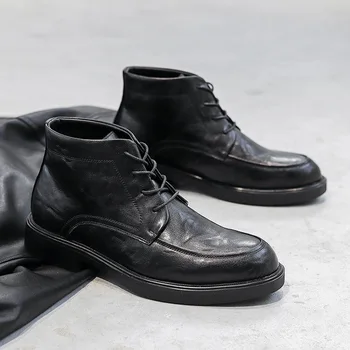 vīriešiem gadījuma uzņēmuma birojā formālu kleita, īstas ādas zābaki melni brūnas kurpes, mežģīnes-up kovboju potītes boot džentlmenis potītes botas