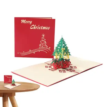 Ziemassvētku Eglīte Pop Up Kartes Ziemassvētku Apsveikuma Kartītes Ar Uznirstošo 3D Koka Interjeru 3D Apsveikuma Kartītes, viesistaba, Pusdienu Galds